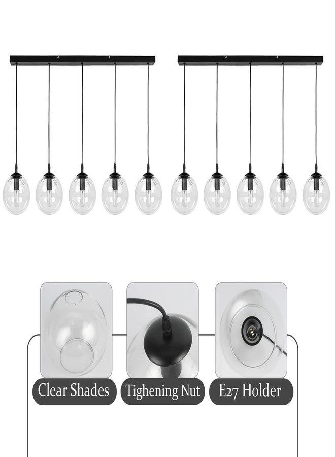 SINOMAN ثريا سينومان العصرية ذات العشرة مصابيح مع أغطية زجاجية كروية شفافة، مصباح سقف معلق كبير بلمسة نهائية معدنية سوداء لغرفة الطعام، جزيرة المطبخ، غرفة المعيشة، وديكور المنزل (مع لمبة). - Image 4